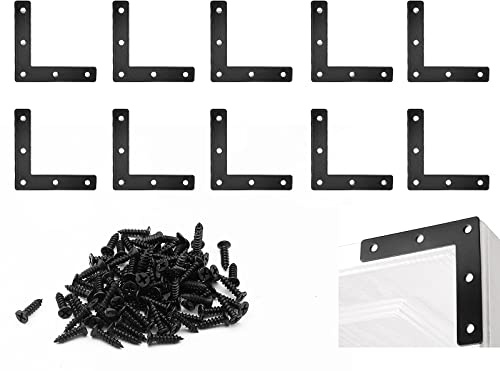 Waziaqoc 10pcs Flat L Corner Braces (80x80mm/3.15x3.15), Stainless Steel Corner Brackets Joint Right Angle Bracket Furniture Flat Repair Mending Plates with Screws for Wood