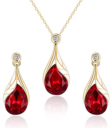 Clearine Österreichisch Kristall-Schmuckset in Tropfenform Emaille Blatt Elegantes Strass Anhänger Halskette Ohrringe Set für Damen Champagner-Rosegold-Ton