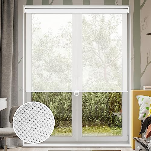 LUCKUP Light Filtering Roller Shades for Windows, Cordless Semi Sheer Solar Blinds with 5% Openness Free-Stop Window Shades for Home & Office, White 20 W x 72 L