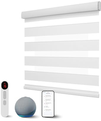 CITOLEN Motorized Zebra Blinds with Remote, Smart Dual Layer Automatic Shades with Privacy Light Control, Cordless Electric Blackout Blind for Indoor Windows, White, 48 W x 72 H