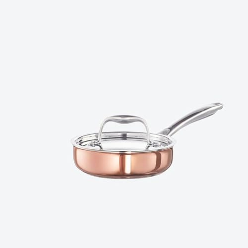Hagen Grote 5-Lagen Kupfer-Stieltopf mit Deckel, mit magnetischem Edelstahl-Spezialboden, Ø 16 cm, 4,5 cm hoch, Inhalt 1,4 l