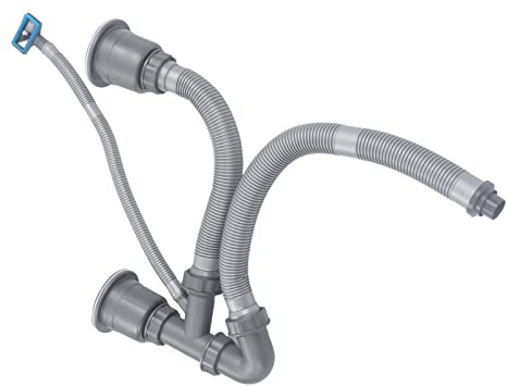 Waschbecken-Doppelschlauch-Ablaufset, schnell entleerendes flexibles Edelstahl-Küchenspülen-Ablaufschlauch-Set für Waschbecken