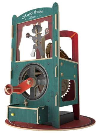 iló 3D Holzpuzzle Modellbau, Modellbausatz Wooden Puzzle, Holzpuzzle Erwachsene, Mechanische 3D Puzzle, Premium Artefact Holz-Puzzle, DIY Basteln | Cat and Mouse Show (Zahnrad mit Kurbelmechanismus)