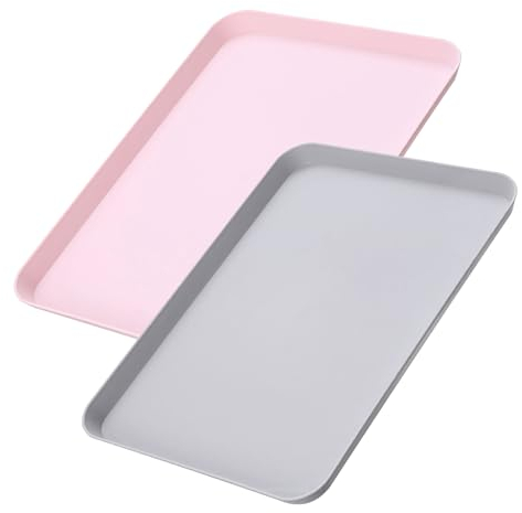 Zfseyuh Bandeja de Plástico 2 Piezas Bandejas para Servir Comida Bandeja Plastico Rectangular Rosa y Gris Antideslizante para Cocina Restaurante Hotel 22 × 30,5 CM
