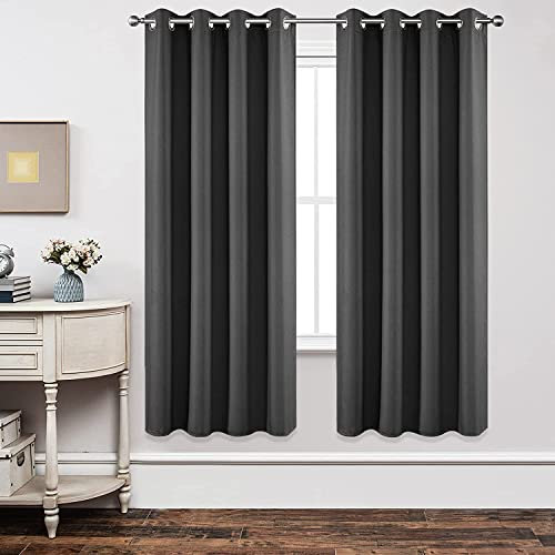 Joydeco Blackout Curtains for Bedroom 52 x 84 Inch, Eyelet Thermal Insulated Energy-saving Drapes for Room Darkening Light Filtering, Long Window Treatments 84 Inch Drop, 2 Panels - Dark Grey