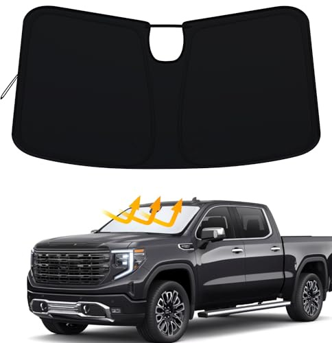 Windshield Sun Shade for 2022-2026 Refreshed Chevy Silverado 1500/GMC Sierra 1500, 2024-2026 Silverado/Sierra 2500HD 3500HD Front Windshiled Sun Visor UV Protection Foldable Sunshade