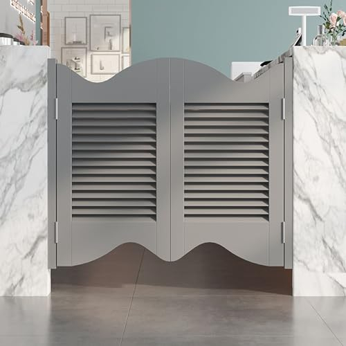Puerta Abatible Puertas Batientes Dobles de Café Gris Oscuro, Puerta Abatible de Barra Estilo Salón con Bisagras, Puerta con Persianas de Madera Maciza para Porche Interior/decoración de Entrada ( Siz