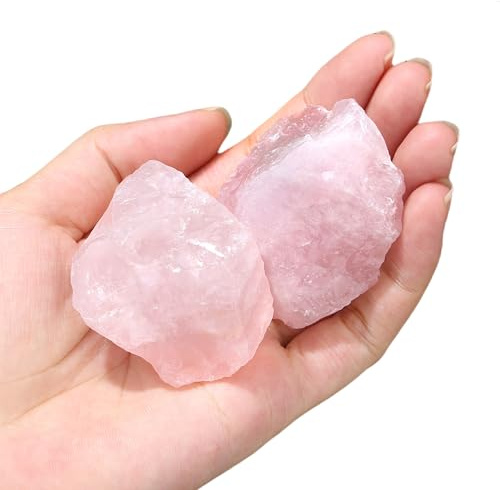 GUJOXILA Rosenquarz Große Kristalle Rohstein Naturstein Rosenquarz Stein | Echt Kristall Premium Wassersteine Energiesteine Rosa Steine Reiki Esoterik Geschenke 4.5–5.5 cm