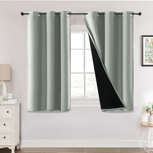 H.Versailtex 100% Blackout Curtains,Thermal Insulated & Warm Protecting Curtains Eyelet for Living Room, Bedroom,46 x 54 Inch,2 Panels,Sage Green Curtains