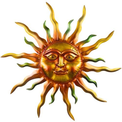 VESTCDF 30 Large Metal Wall Art Sun Outdoor, Metal Art Wall Decor Sun Face Art Decoration, Outdoor Wall Decor Large Metal, Wall Decorations for Garden Hanging for Yard Patio Garden(Green)