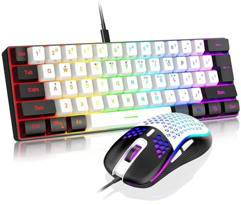 Combinazione Tastiera e Mouse da Gioco Al 60%, Set Tastiera e Mouse Retroilluminati RGB, Mini Tastiera Meccanica a 61 Tasti, Mouse Ottici Ergonomici, Set da Gioco Cablato per PC