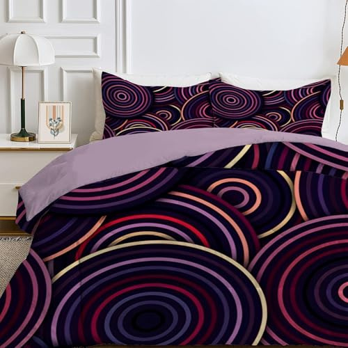 Bettdecke 200x200 4 Jahreszeiten, Wende Lila Streifen Steppdecke Waschbare, Bettdecke ohne Bezug Nutzbar, Leicht Weiche Schlafdecke 200GSM, Ganzjahresdecke Schwarz mit 2 Kissenbezug (ohne Kissen)