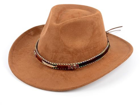 SIGONE Unisex Erwachsene Klassischer brauner Cowboyhut, breite Krempe, leicht, verstellbar, moderater Sonnenschutz, perfekt für Cowboy-Outfit, Outdoor-Aktivitäten