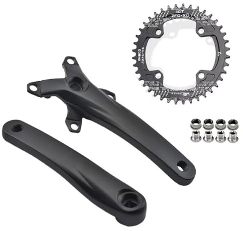 QUYCOIU 170mm Vierkant-Loch Kurbelgarnitur 104 BCD Mountainbike Kettenradgarnitur 32/34/36/38/40/42T Rund Kettenblatt Singlespeed Kurbelarm Set Für 8-12 Gänge Aluminium-Legierung Schwarz(40T)