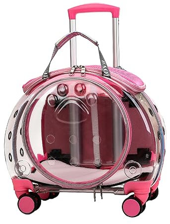 Haustier-Trolley-Box mit durchsichtigen Lüftungsschlitzen und leisen Rädern, tragbare Reise-Trolley-Box für Katzen- und Hunderucksäcke (Pink)