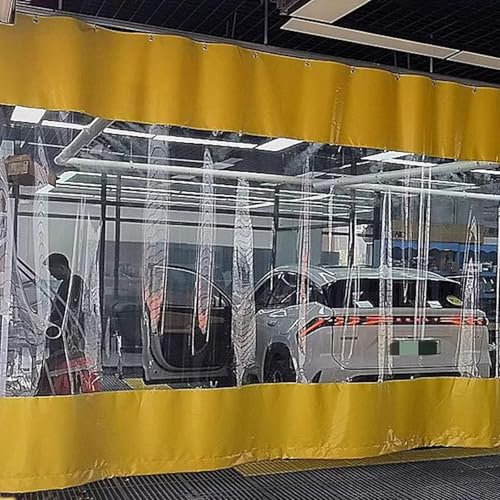 Outdoor Vinyl Curtain For Patio Clear Panel Curtain Industrial Wash Bay Curtains Waterproof Door Curtain For Car Wash Heavy Duty Clear Tarps For Pergola, Porch(Size:2.8x2.8m,Color:Yellow Side)
