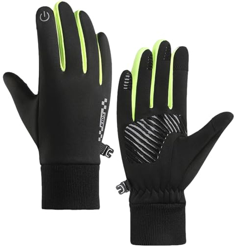 TECHO Kinder-Fahrradhandschuhe, Winter Touchscreen Handschuhe, Kinder Laufhandschuhe, rutschfeste Warme Handschuhe, Fahrradhandschuhe, Reiten, Laufen, warm, Outdoor, Wandern Grün L