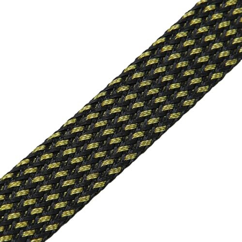 CYMMIYT Cable Sleeves Expandable Cable Sleeve 2mm ~ 40mm Tight Braided High Density Hardness Insulate Line Protect Wire Wrap Gland Sheath for Power Cord Audio Video Cable(Black Gold,25MM_1 METERS)