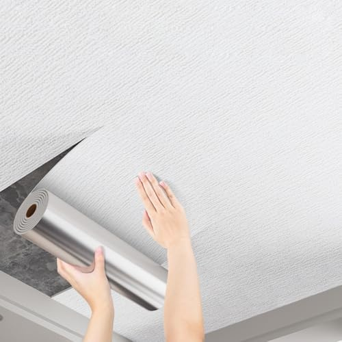 Deckenpaneele Deckenplatten Strukturierte, Überstreichbare, Selbstklebend Tapete Weiß, Aufkleben Auf Badezimmerdeckenplatten PVC – Dekorative Fliesen Für Büro/ Wohnzimmer/ Garage, Abwaschbare(Wide 50c