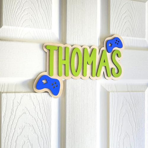 Personalized Gamer Name Sign for Kids – Custom Wooden Door Sign for Boys – Nursery and Gaming Room Decor – Kids Room Wall Name Plaque