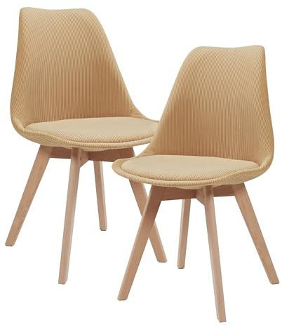 [en.casa] Esszimmerstühle Fläten 2er Set Stuhl Küchenstühle Cord Essstühle gepolstert Esszimmerstuhl Holzbeine Küchenstuhl Polsterstuhl Senfgelb