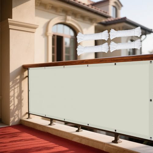 Vela Parasole Impermeabile 500 x 585 cm Anti UV Corde di Supporto Panno Ombreggiante Protezione Solare Schermo UV con Funi di Tensione per Balcone per Giardino, Balcone, Beige