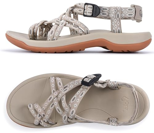 Viakix Womens Walking Sandals: Cute Stylish Comfy Athletic Sport Outdoor Hiking Sandal for Trekking Water Wide Width Beach, Sahara 7