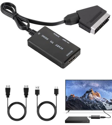 Fogbush Scart to HDMI Converter with HDMI and USB Power Cable, Scart to HDMI Cable Adapter 720P/1080P Switch Video Audio Converter Adapter for DVD Player TV HDTV Monitor Projector VHS Sky Blu-Ray