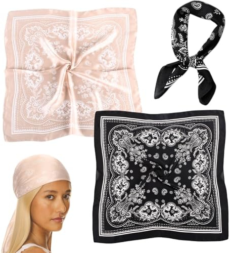 Lyivisk 2 Stück Bandana Kopftuch Herren Damen 70 x 70 cm für Damen Herren Quadratisches Bandana Damen Herren Halstuch Paisley für Hals Haare Kopf Handgelenk (Schwarz und Kamel)