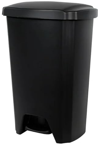 12.1 Gallon Step-On Trash Can with Foot Pedal - Hands-Free Kitchen Garbage Bin, Durable Plastic Wastebasket for Home, Office, Bathroom - Black