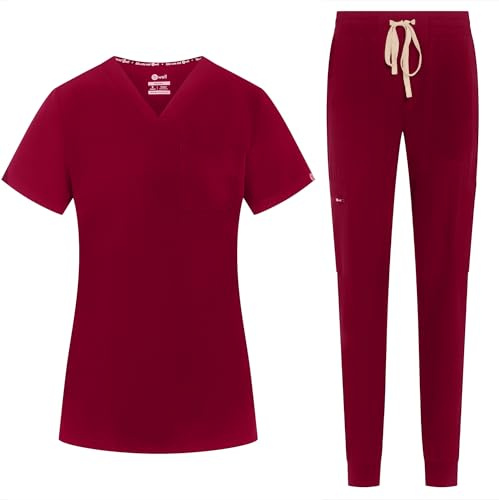 B-well Naomi - Ensemble de blouses pour femmes - Blouse et pantalon à enfiler - Uniforme médicale - Blouse à manches longues avec boutons et pantalon - Vêtement professionnel médical avec élasthanne