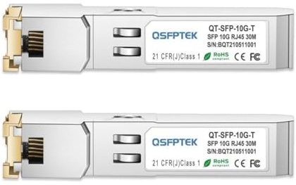QSFPTEK 2 Pack 10GBASE-T SFP+ RJ45 Module jusqu'à 30m, 10G SFP+ vers RJ45 Copper Mini-GBIC pour Cisco SFP-10G-T-S, Ubiquiti UF-RJ45-10G, D-Link, Supermicro Autres interrupteurs