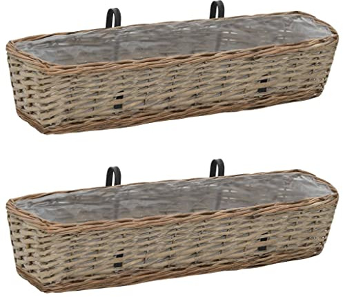 Générique Jardinières de Balcon 2 pcs Osier avec revêtement en PE 80 cm,Maison & Jardin,Pelouses & Jardins,Jardinage,Pots & Cache-Pots,Brun,2.13 KG,287642