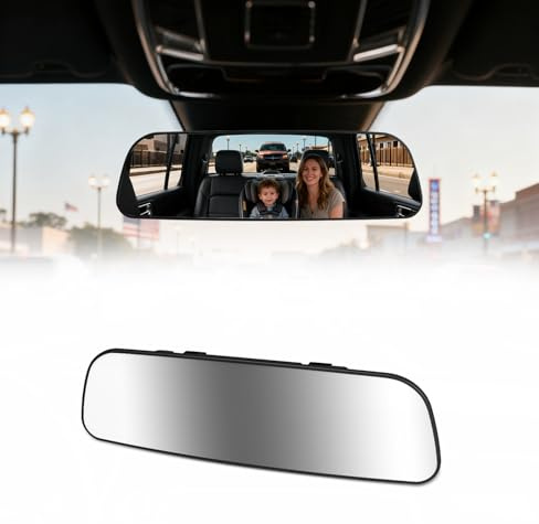 HmmtyRack Rear View Mirror, 9.3 Inch Chrome Anti-glare Panoramic Rear Mirrors Universal Convex Car Interior Clip on Extra Big Wide Angle Rearview Mirror Extender to Reduce Blind Spot for Car SUV Truck
