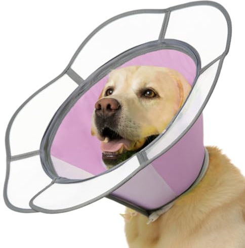 Weiches Hundehalsband nach Operationen, verstellbares E-Halsband mit abnehmbarem Schild, leicht, atmungsaktiv, Anti-Leck-Schutzkegel für große, mittelgroße und kleine Haustiere (Rosa, XXL (Hals: 50,8