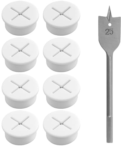 8 Pezzi Passacavo in Gomma 20 mm, Passacavi Rotondo Bianchi con punta da 25 mm, Passacavi in Gomma Tappo Passacavi per ufficio, accessori per la casa