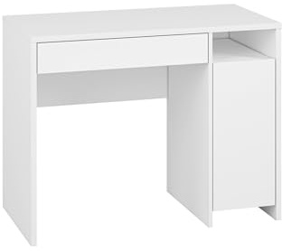 FURNLUX Kendo Desk, Office & Home Office, 102 x 51 x 79 cm, Rectangular, White, Chipboard Laminated with MDF & HDF, ABS Edge, with Drawer & Door, 3 Shelves