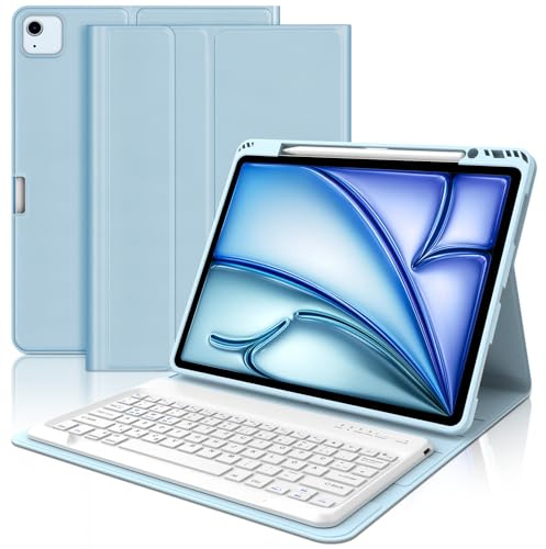 WAVATA Tastatur für iPad Air 13 M2/M3 2024/2025, Hülle mit Tastatur für iPad Pro 12.9 6/5/4/3 Generation (2018-2022) Magnetische Abnehmbare Bluetooth QWERTZ Layout, Blau