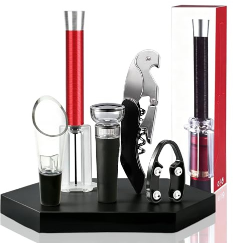 5Pcs Wine Bottle Opener Set - Effortless Air Pump Cork Remover with Aerator Pourer | Premium Aluminum Design - Perfect Gift for Wine Lovers, Durable Easy to Use