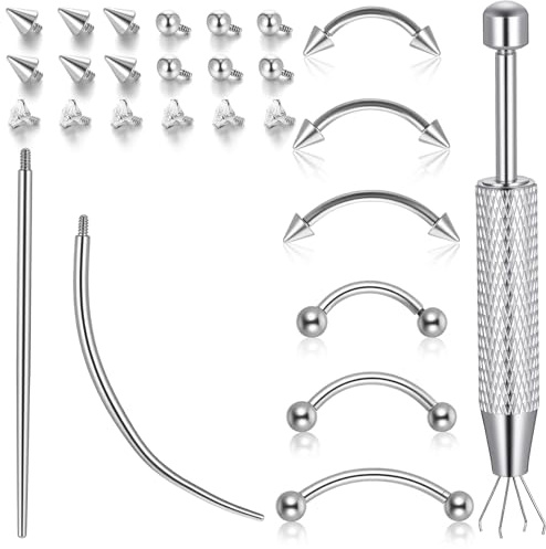 Eyebrow Piercing Jewelry with Piercing Tool Surgical Steel Curved Barbell