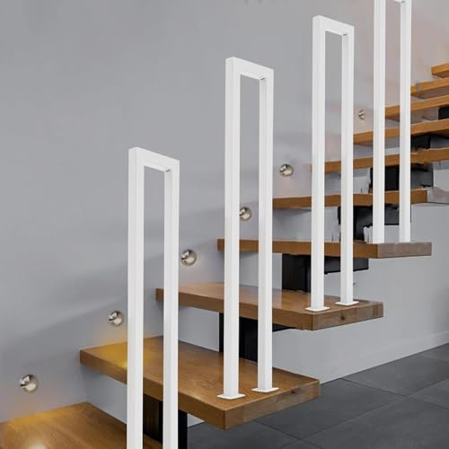 Corrimano In Metallo A Forma Di U, Montanti For Ringhiere For Scale, Guardrail A Doghe Metalliche, Installazione Facile, For Ringhiere For Scale A Chiocciola(White,100cm/39.3in)