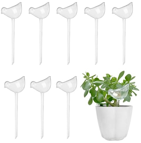 Lot de 8 Goutteurs d'eau pour Plantes, Arroseur pour plantes en forme d'oiseau transparent, Globes d'arrosage automatique en plastique, Ampoules à arrosage automatique pour jardin intérieur extérieur