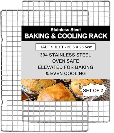 FunnAura 2 Pack Stainless Steel Cooling Rack, 36.5 x 25.5cm Wire Cooling Racks for Baking Grilling & Roasting