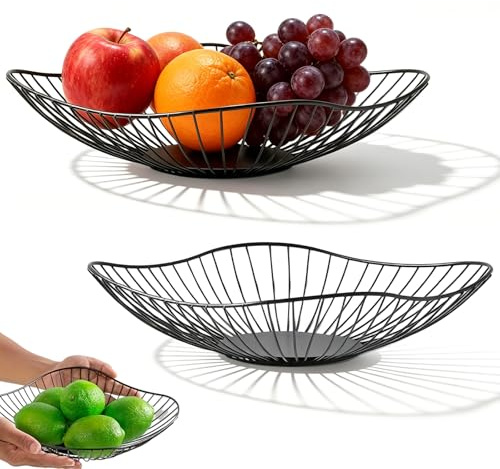 LZYDKH 2 Stück Metall Obstschale, Obstschale Schwarz Rund Obstschalen Modern Fruit Basket Bowl Obstaufbewahrungskorb für Obst Gemüse Snack Lagerung