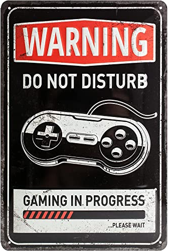Nostalgic-Art Cartel de Chapa Retro Gaming in Progress – Idea de Regalo para Gamers, metálico, Diseño Vintage para decoración Pared, 20 x 30 cm