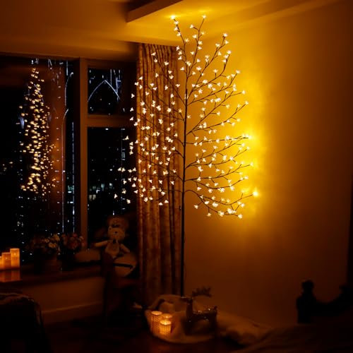 CCLIFE LED Lichterbaum 220cm, 240 LEDs Deko mit Memory Funktion, Innen und Außen weihnachtsdeko, Kirschblütenbaum Lichterdeko, Warmweiß, IP44, LED Baum
