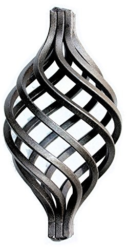 UHRIG Zierteil Zwirbel, schmiedeeisen Korbzwirbel aus Vierkant, Schnörkel für Geländer, Zaun, Zaunstab uvm. Ø 75mm, Höhe 160mm