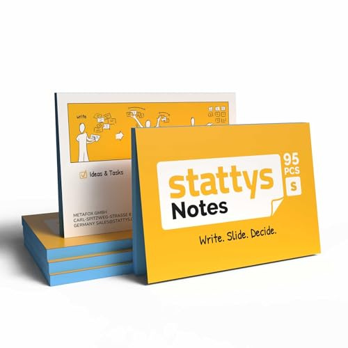 Stattys Notes selbsthaftende elektrostatische Moderations-Karten | Haften an allen Oberflächen | Ideen visualisieren, verschieben und strukturieren | 5 Blöcke, Größe S (10 x 7 cm) | blau