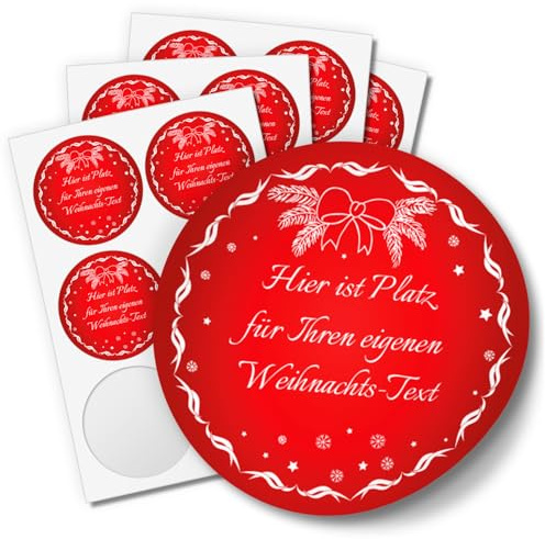 24 PERSONALISIERTE Weihnachtsaufkleber, Motiv rot klassisch Schneeflocken - Privat, Geschäftlich, als Einladung oder zu Geschenken vielfältig und individuell einsetzbar
