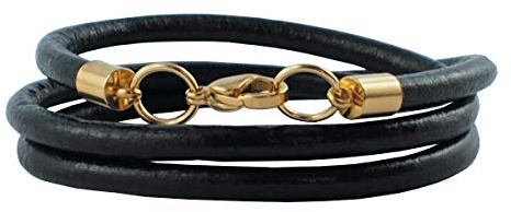 König Design Lederkette Lederhalsband Lederarmband Glatt 4 mm - 6 mm Herren Halskette schwarz 17-100 cm lang mit Karabiner Verschluss Gold Rund